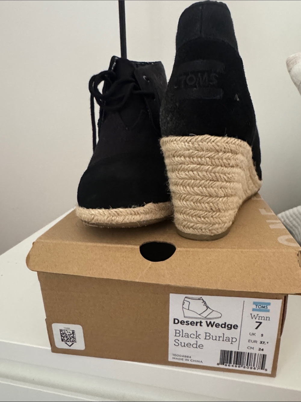 TOMS Black Suede Desert Wedge Espadrille